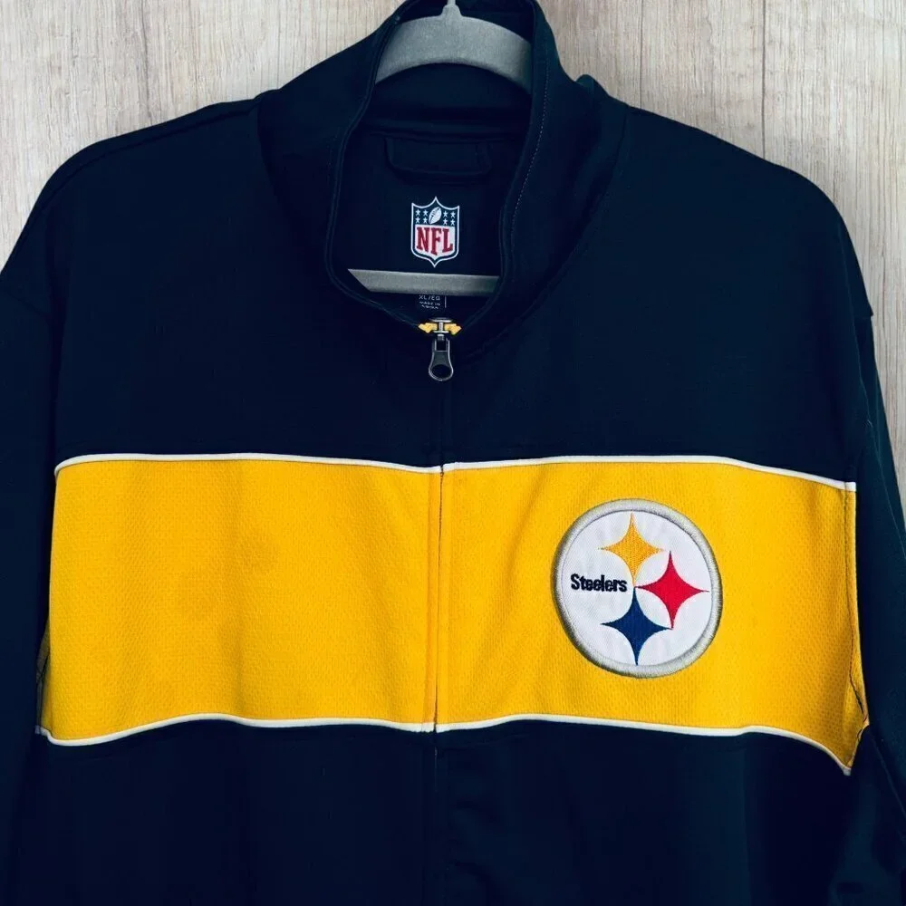 NFL Pittsburgh Steelers Full Zip Black Gold Embroidery Logo Track Jacket Mens XL